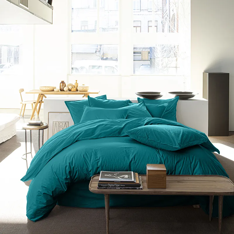 H. de Couette Percale de coton Bleu canard-0
