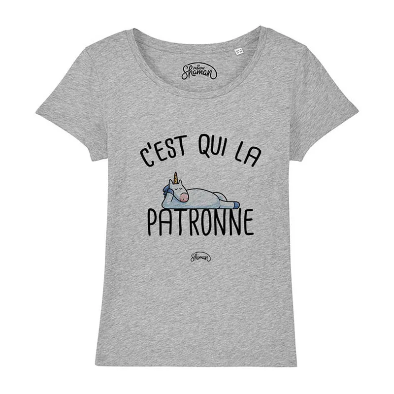 T-shirt Femme BIO C'est qui la patronne - Gris chiné-0