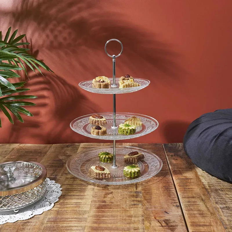Plateau à gâteaux verre 3 étages - 25,6x25,6x4,5cm-1