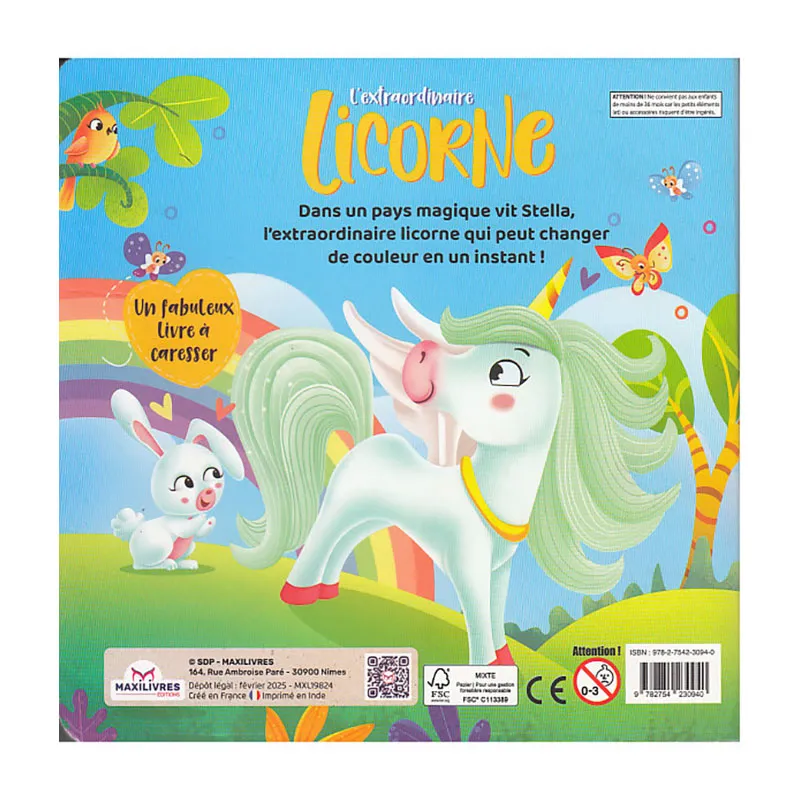 Extraordinaire licorne Un fabuleux livre à caresser - 36m+-1