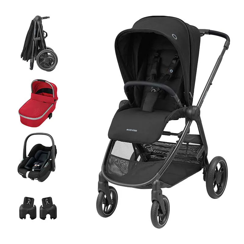 Trio Poussette Compacte Street + Cosi Pebble S + Nacelle Oria + Adaptateurs Black/Red - 0m+-0