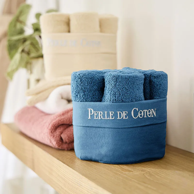 6 Serviettes Invité Coton Bleu jean - 50x30cm-0