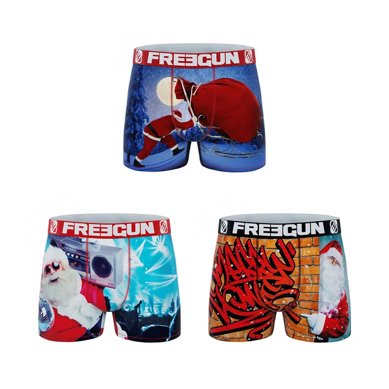 3 Boxers Homme Père Noël - Rouge/Blanc/Bleu - FREE GUN-0