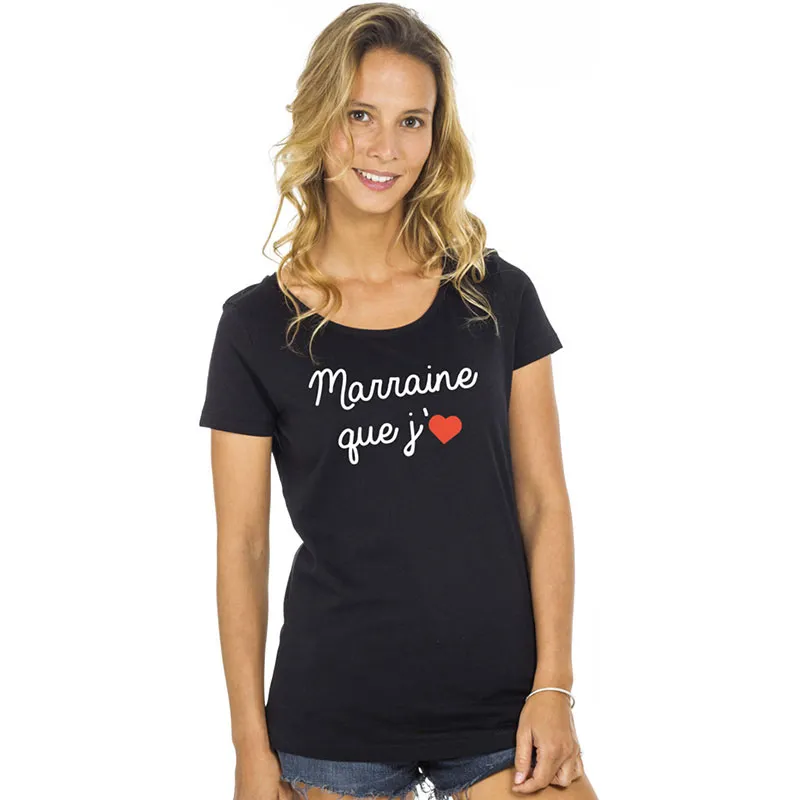 T-shirt Femme Marraine que j'm BIO - Noir-0