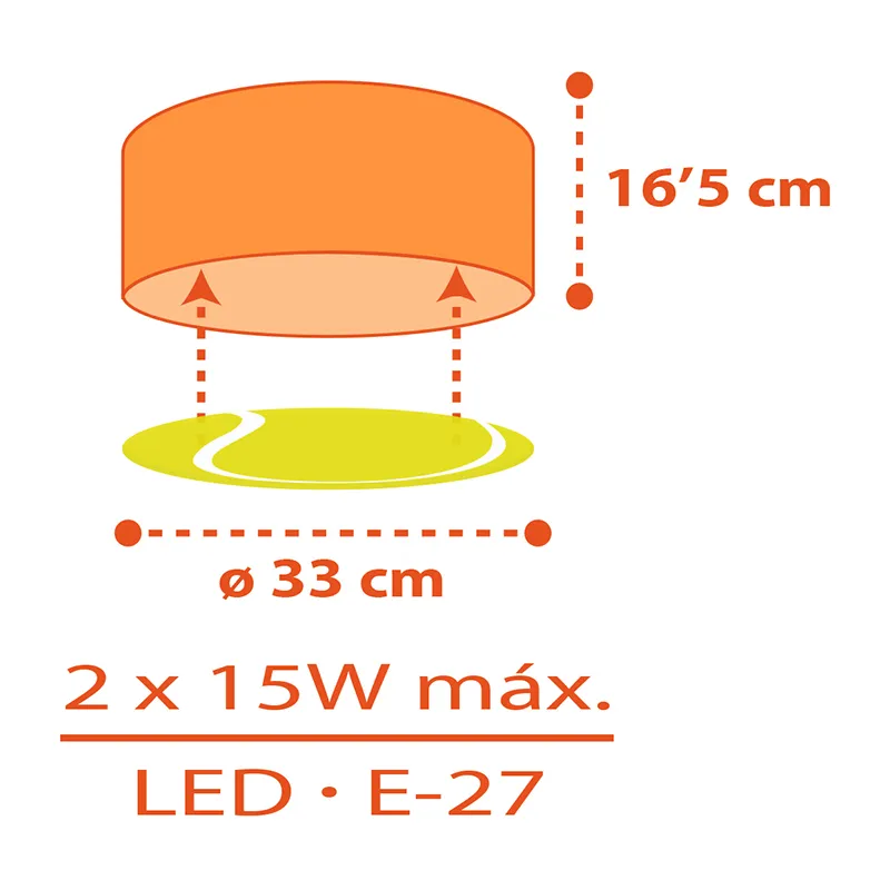 Plafonnier Tennis Orange brillant - 33x33x16,5cm-4
