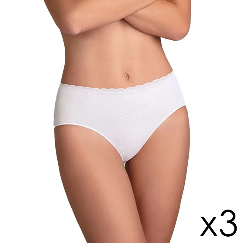 3 Culottes Midi Shorty dentelle fine - Blanc-0