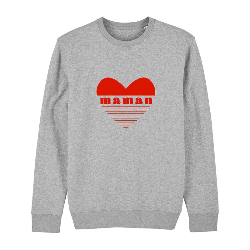 Sweat Femme Maman coeur rouge - Gris chiné-0