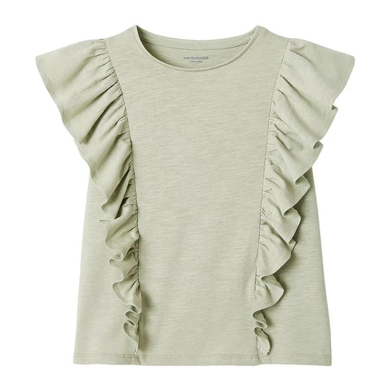 T-shirt à volants fille - Vert Sauge-0