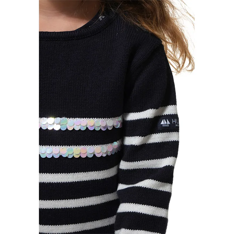Pull Col rond à sequins Fille - Marine/Ecru-3