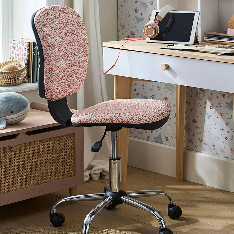 Chaise de bureau à roulettes Fleurs Rose - 81 à 91x42x38cm-1