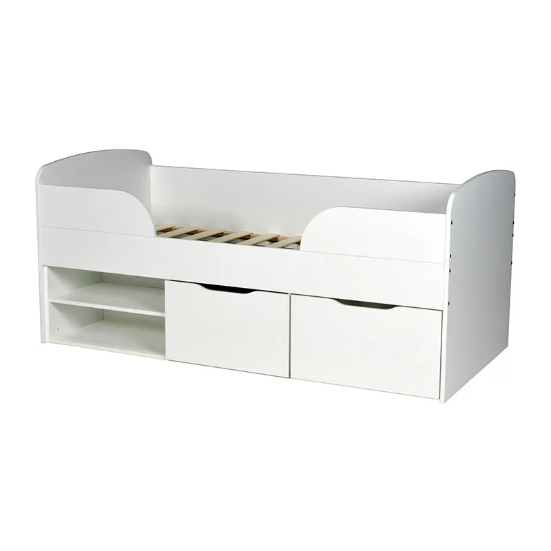 Lit mi-hauteur avec rangement + Sommier + Rangements Elio Blanc-1