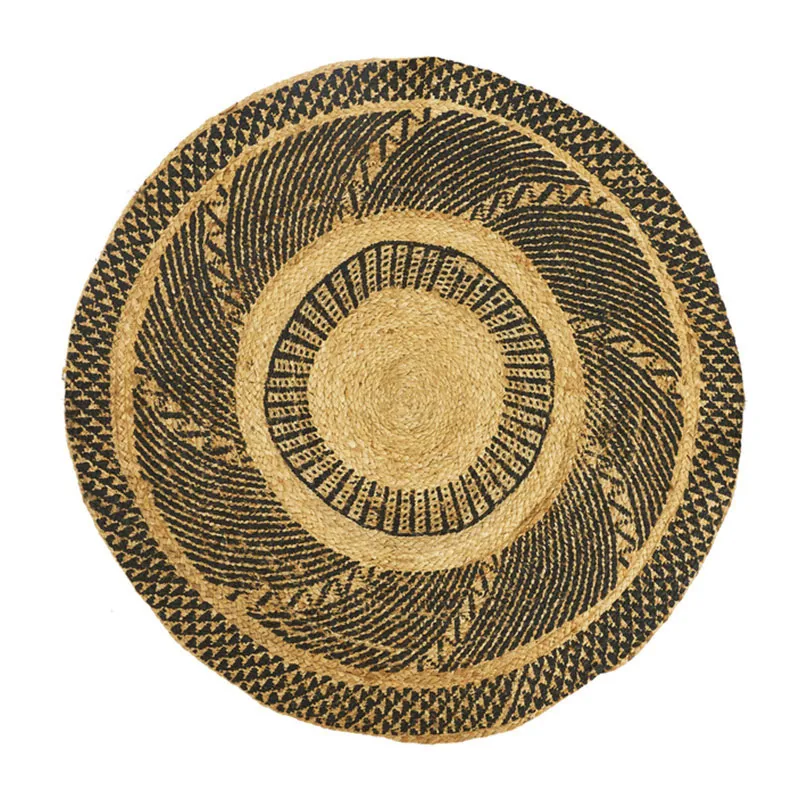 Tapis rond Jute Coton Noir Beige - ø90cm-1