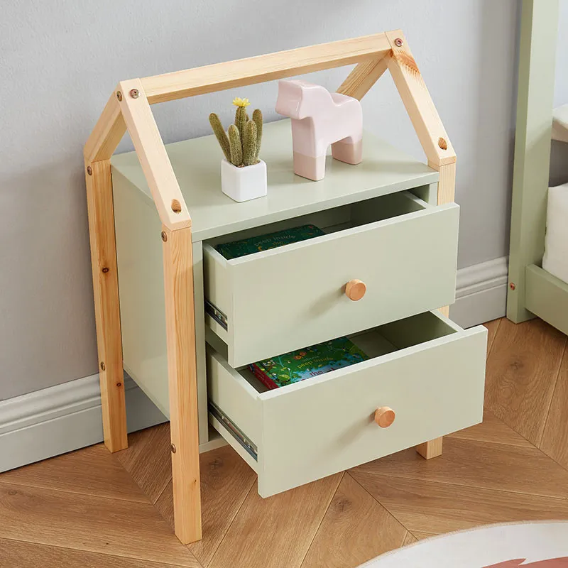 Table de chevet Tiny Bois/Vert - 46x30x67cm-6
