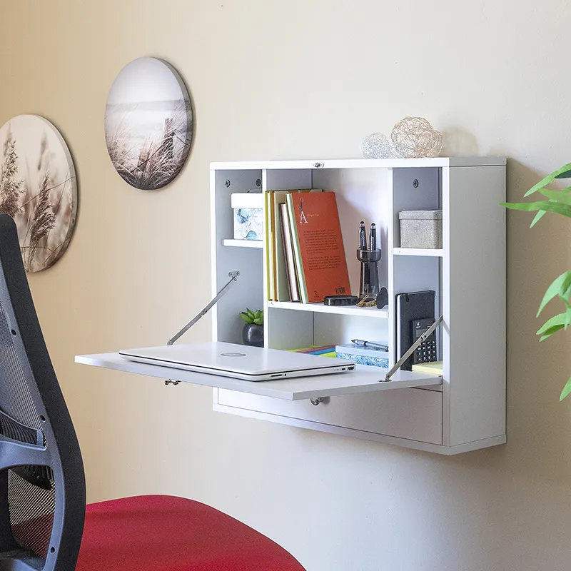 Bureau Mural Rabattable Blanc - 60x50x50cm-6