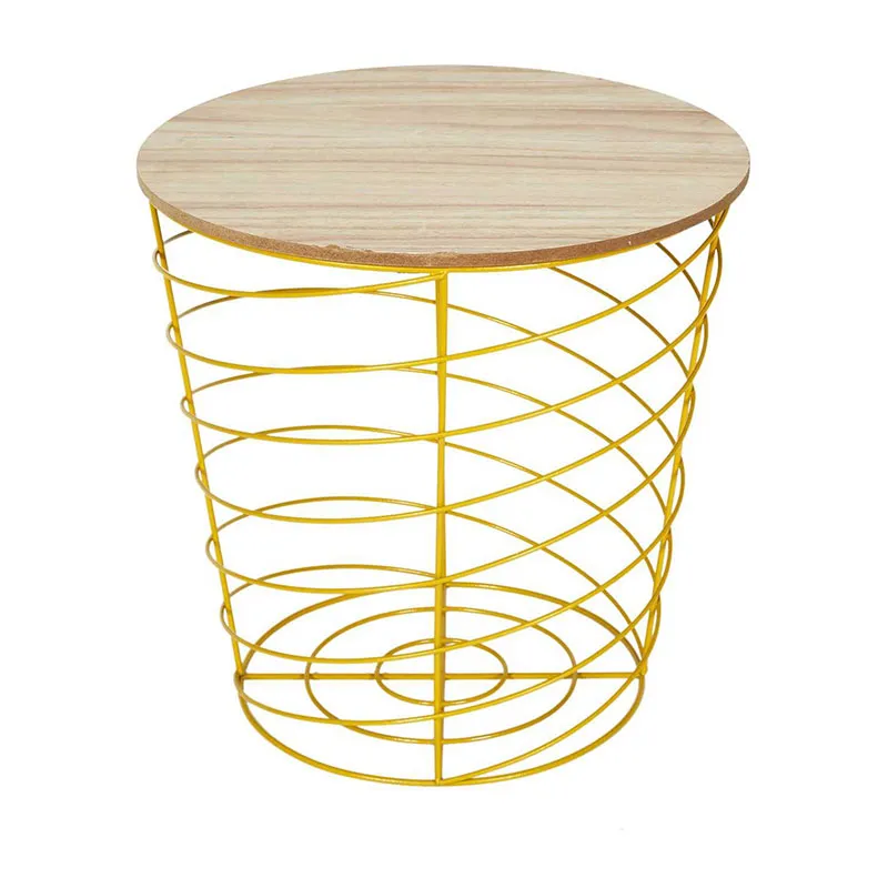 Table filaire Bois/Métal Cyclone Jaune - ø40x40,5cm-0