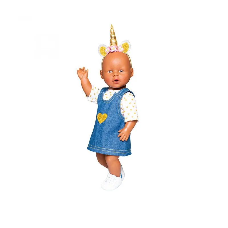 Robe en jean + T-shirt - Poupée 28-35/35-45cm-1