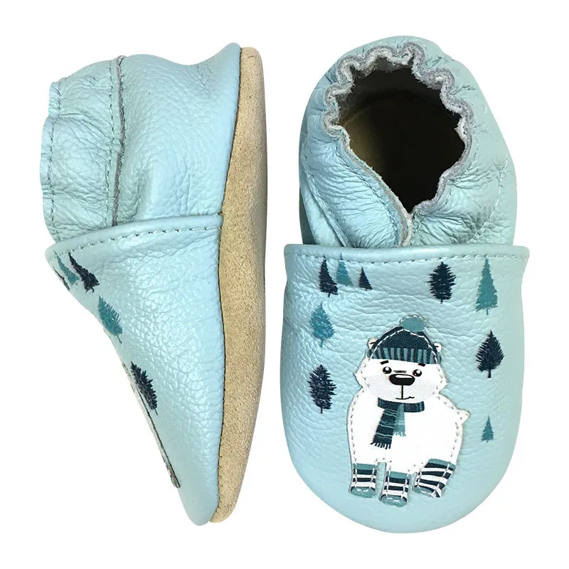 Chaussons cuir ClassicZ Ours polaire - Bleu/Vert-1