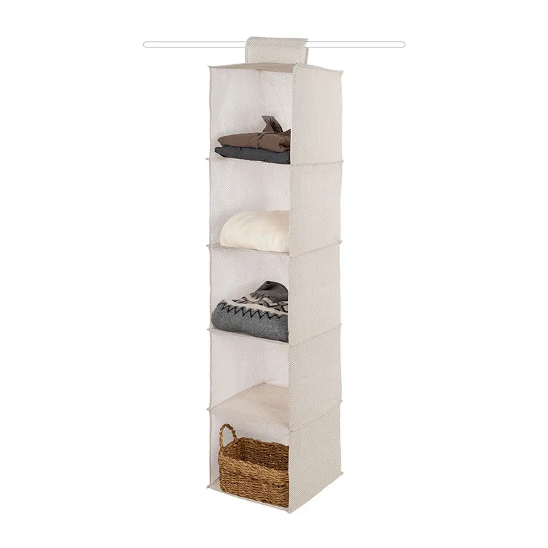 Organisateur de pulls Nancy 5 niveaux Beige - 30x30x128cm-0