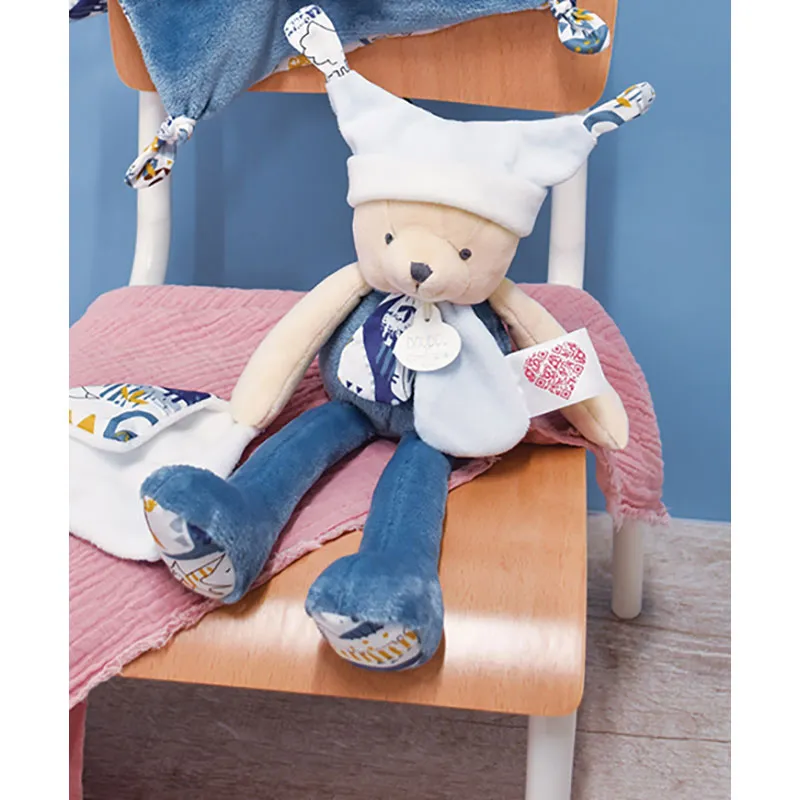 Doudou Ours Pantin Histoires Bleu - 10x15x35cm-3