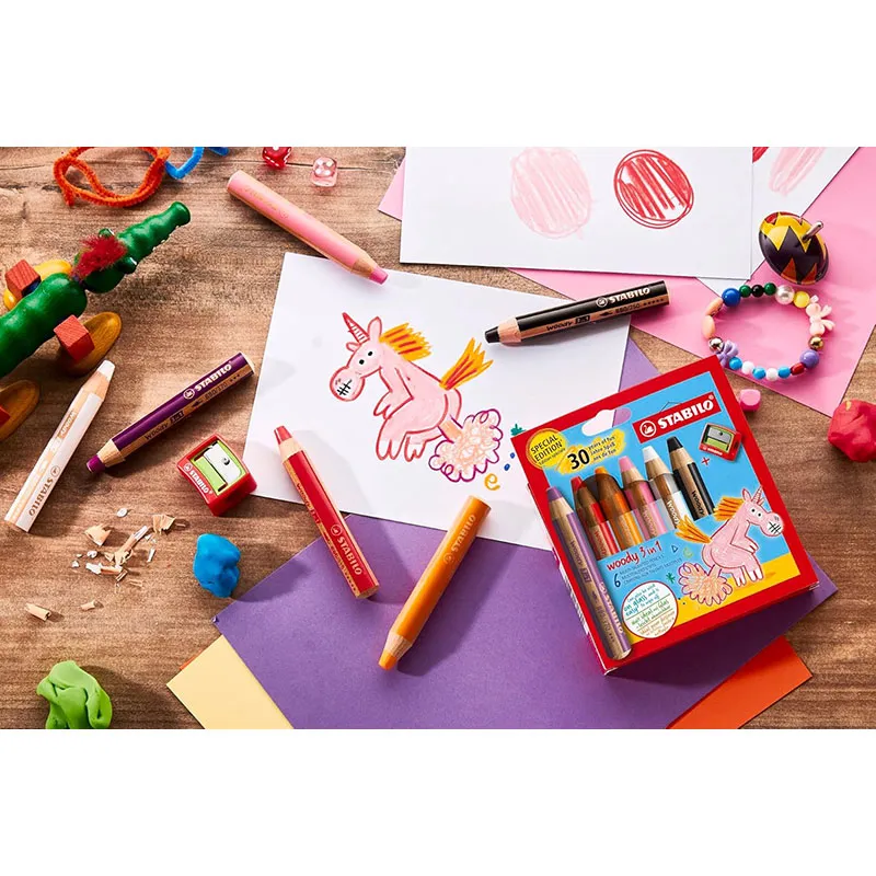 Crayons de couleurs Woody Licorne + 1 taille-crayon - 6pcs-3