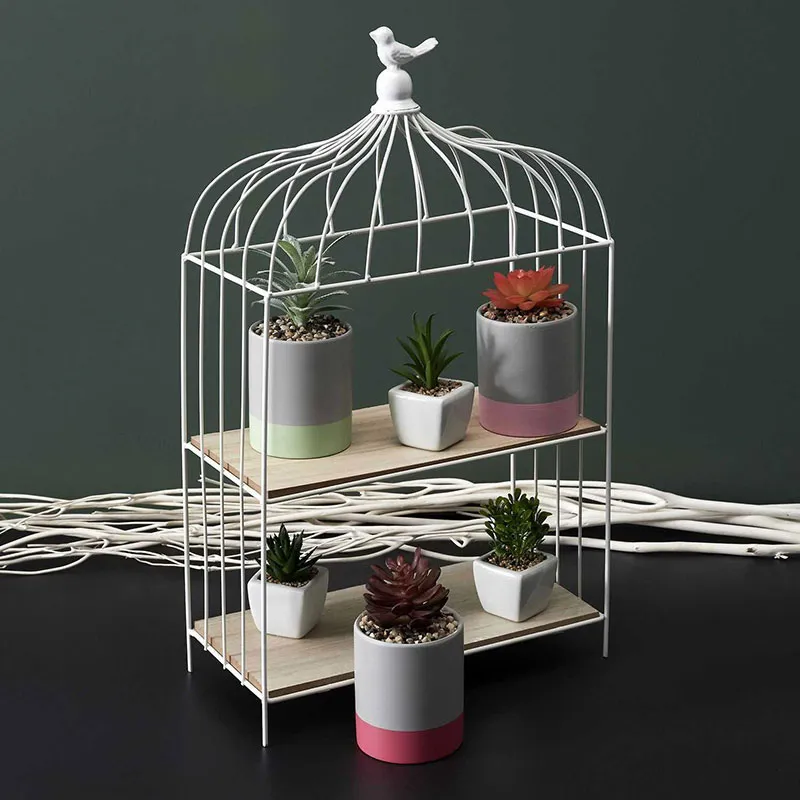 Cage à oiseau décorative Métal Blanc - 31x51x15cm-0