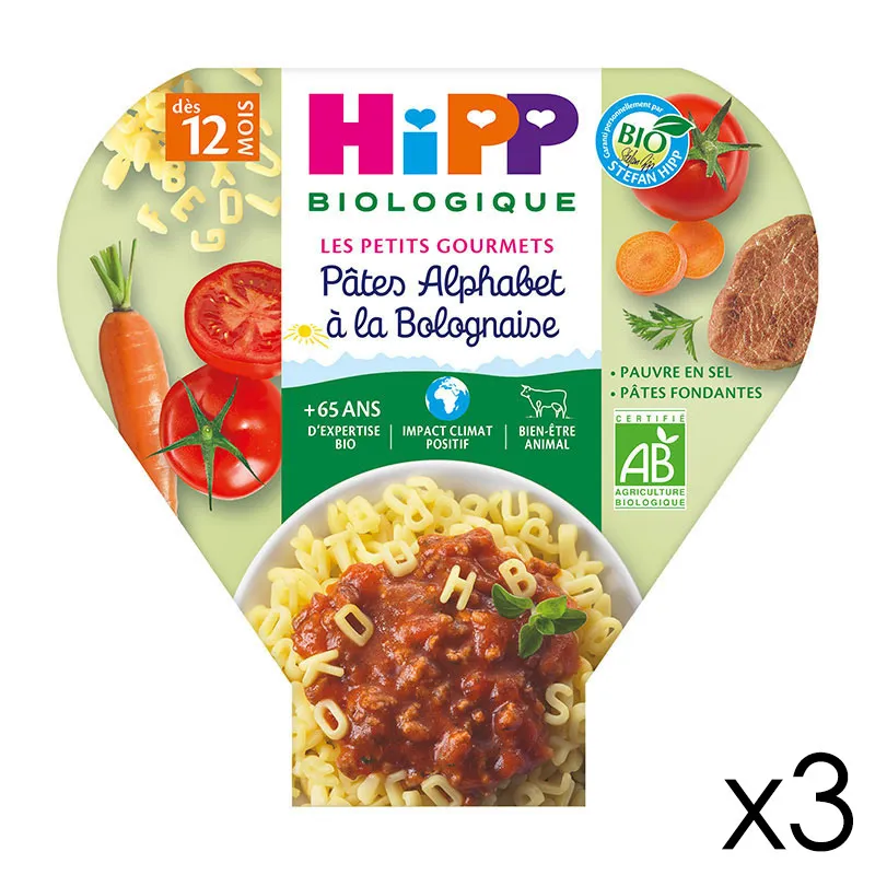 3 Assiettes Pâtes Alphabet à la bolognaise BIO - 3x230g-0