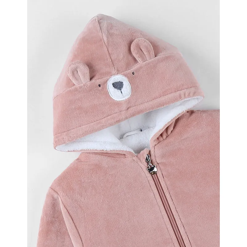 Peignoir Zippé en velours Ours - Rose-3