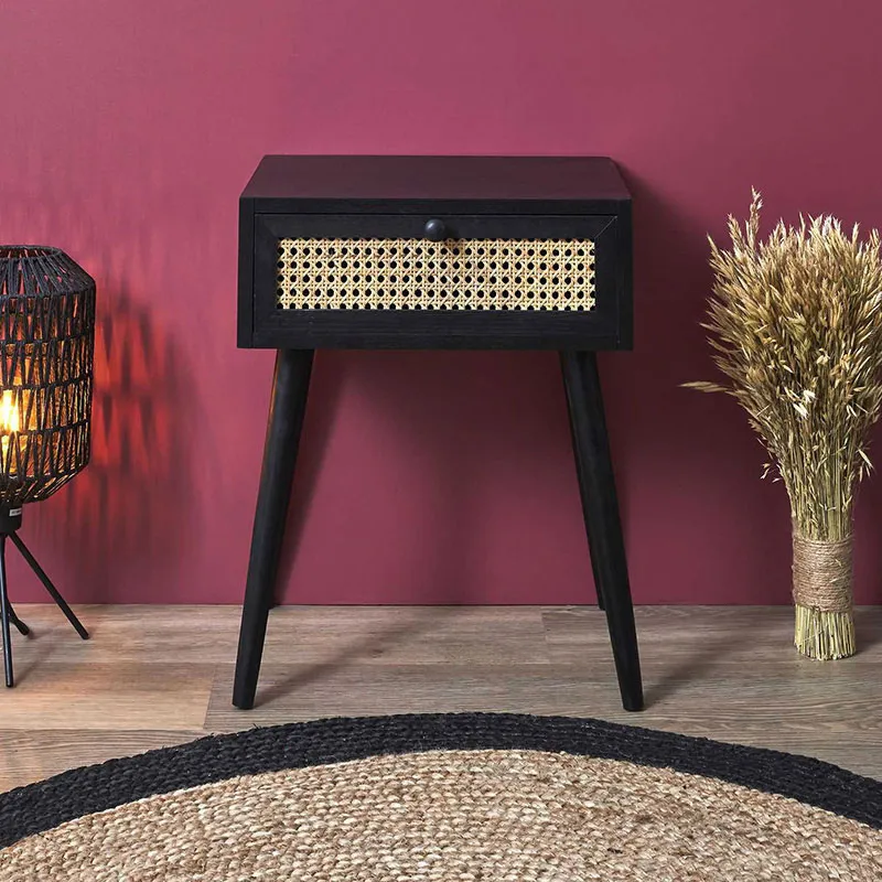 Table de chevet Cannage Noir - 40x50x30cm-0