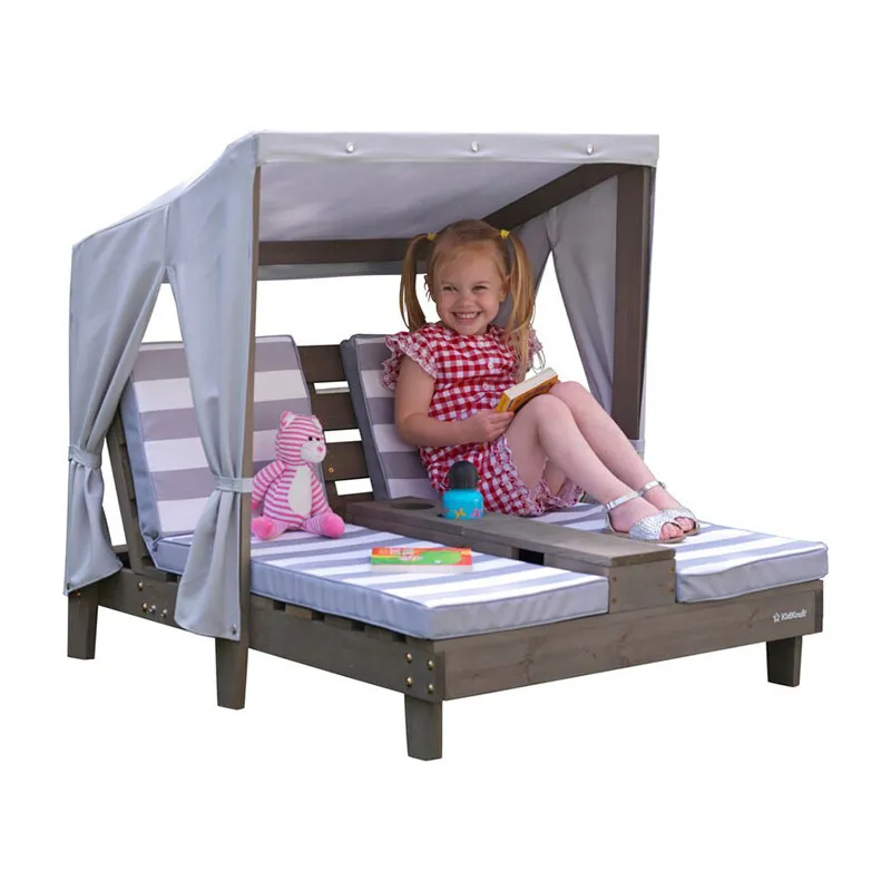 Double chaise longue avec porte-gobelets Gris - 36m+-2