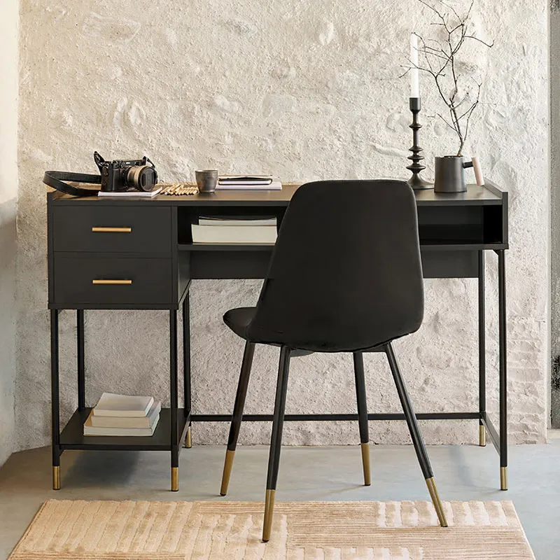 2 Chaises velours Tyka Noir/Doré - 45x51x87cm-1
