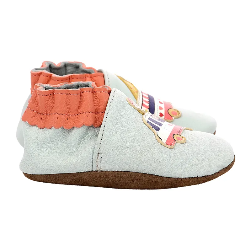 Chaussons cuir Soft Soles Camion de glace - Bleu ciel-1