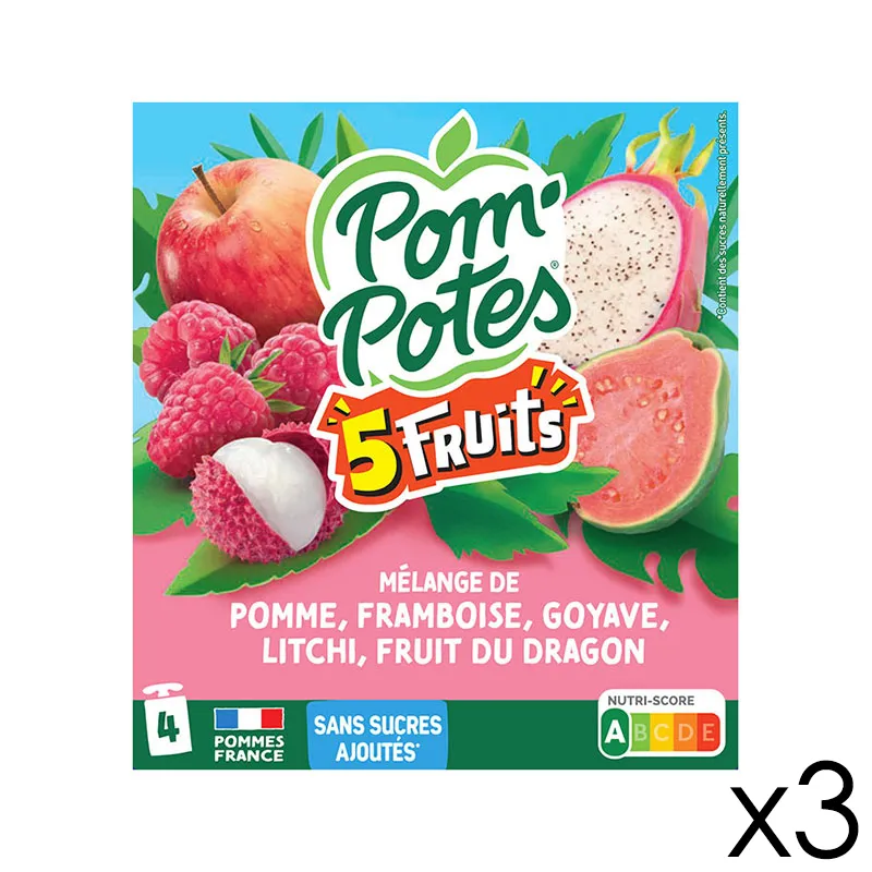 12 Compotes 5 Fruits Roses SSA Pomme Framboise Goyave Litchi Fruit du dragon - 12x90g-0