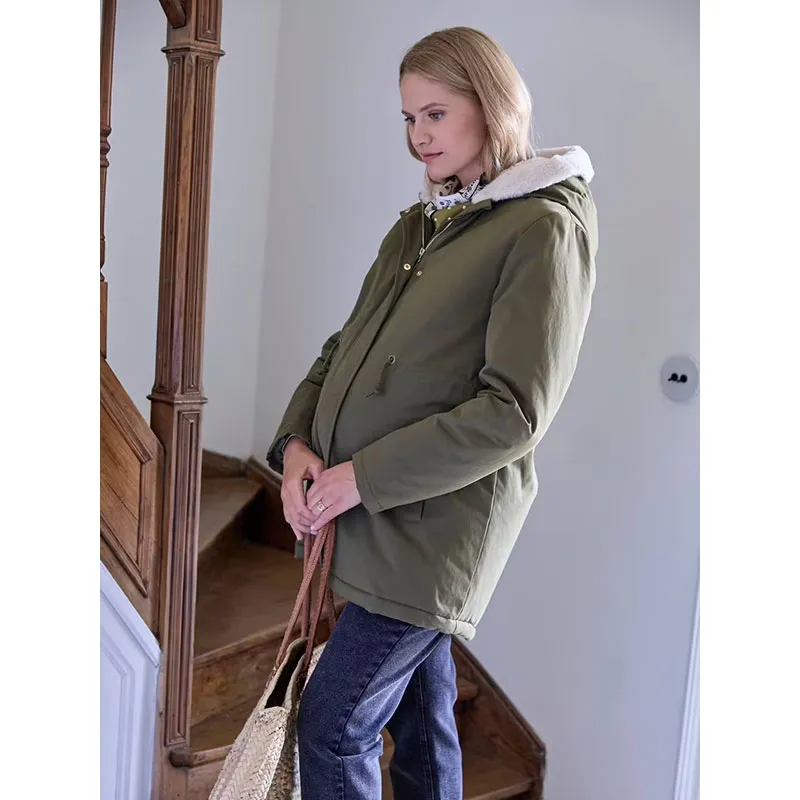 Parka de grossesse fourée - Kaki-1