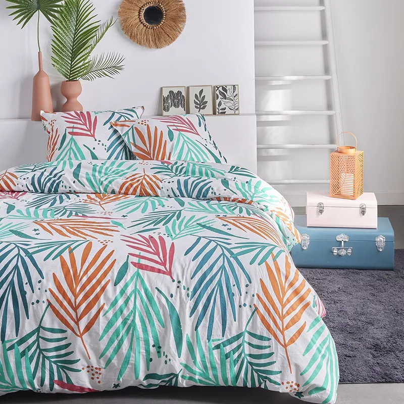 H. de Couette Coton Sunshine Feuilles Blanc/Multicolore-0
