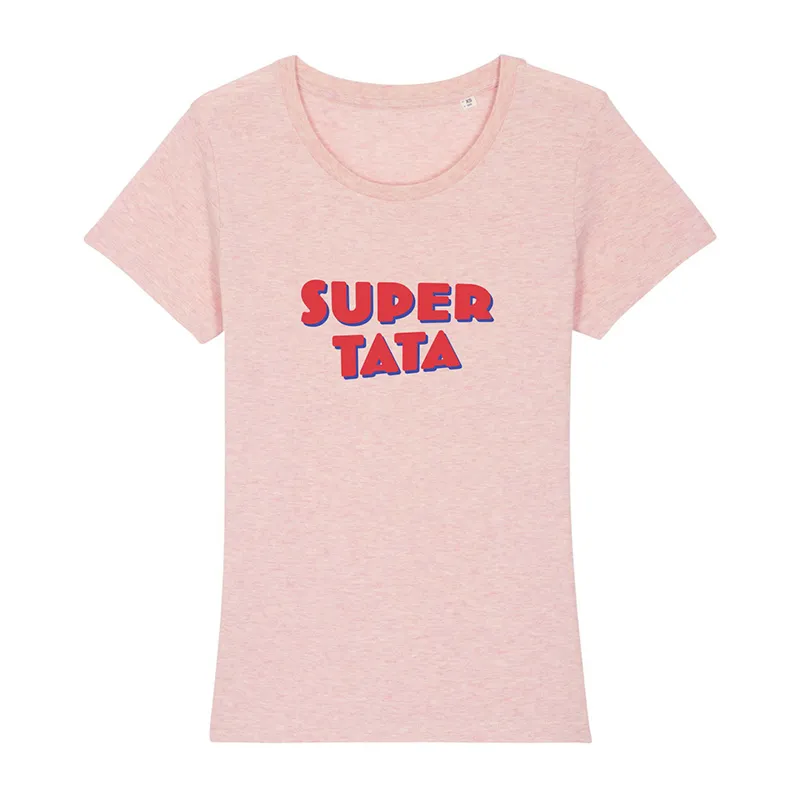 T-shirt Femme BIO Super tata 4 - Rose chiné-0