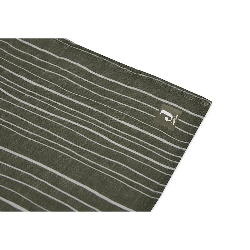 Lange Gaze de coton Large Stripe Leaf Vert - 115x115cm-1