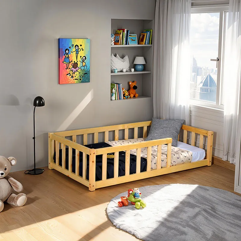 Lit Nino avec barrière + Sommier Naturel Bébé-0