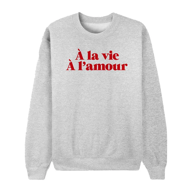 Sweat Femme A la vie a l'amour - Gris chiné-0