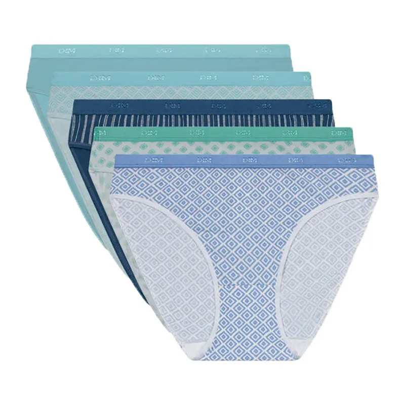 5 Culottes Coton Les Pockets Géométriques Femme - Bleu - DIM-1