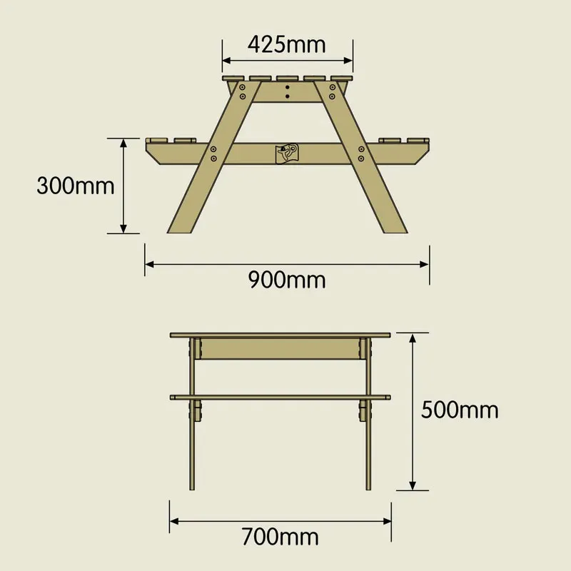 Table de pique-nique Forestiere bois - 90x70x50cm-9