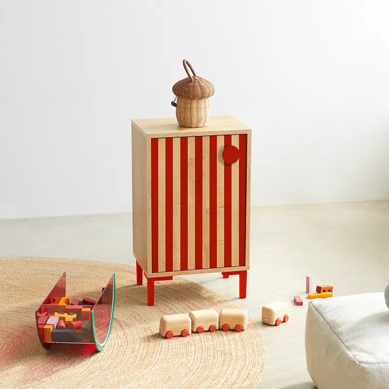 Table de chevet Rayure Rouge - 65x30x40cm-0