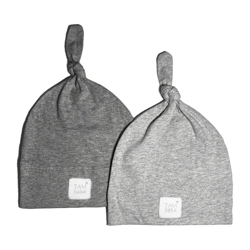 2 Bonnets Top Knot Hat Light Grey/Dark Grey - 0m+-0