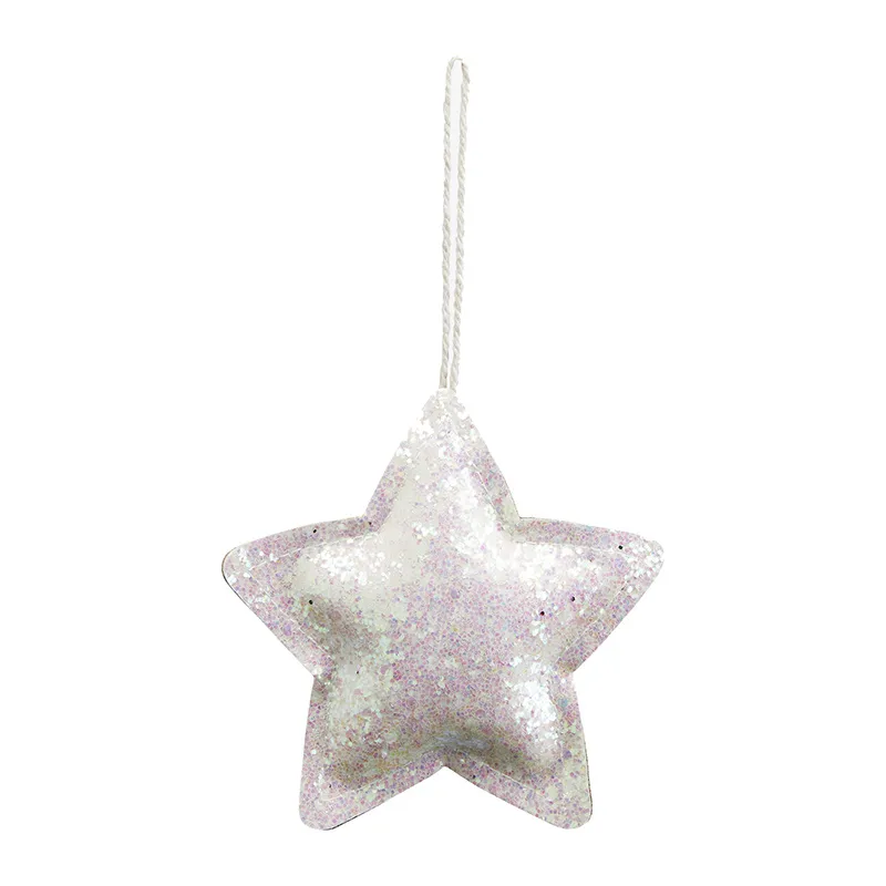 4 Suspensions de noël Sapin Étoiles Blanc/Rose - 11cm-3