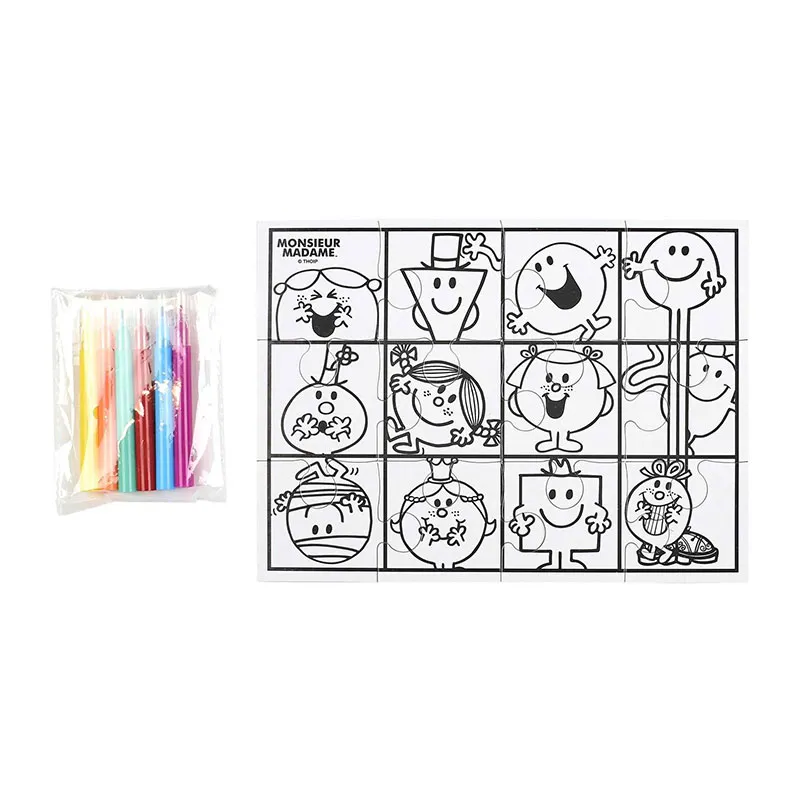 Puzzle à colorier + 6 feutres Monsieur Madame-0