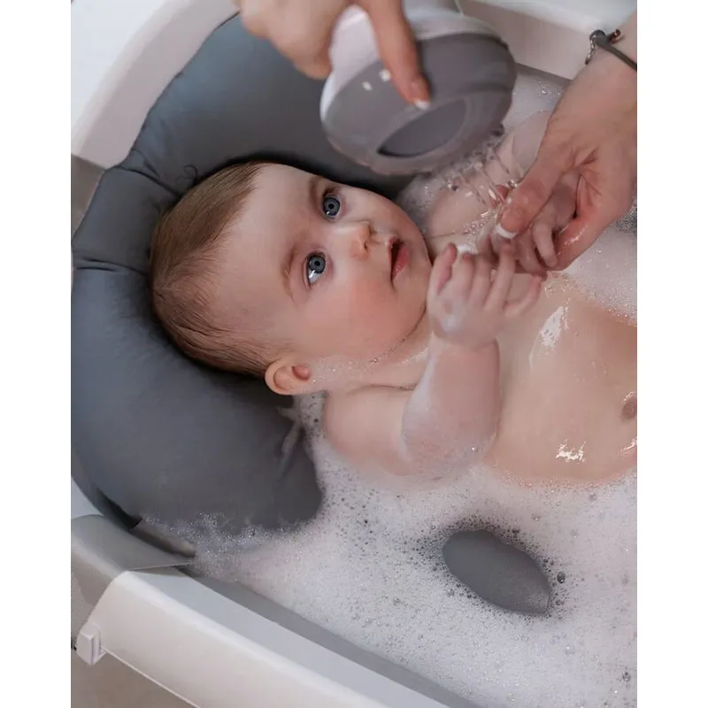 Pack Bain Baignoire pliante 30L + Coussin + Rince Tête Gris Pastel - 0m+-16