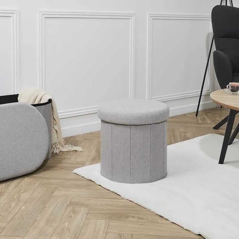 Pouf coffre pliable Gris - 76x38x38cm-3