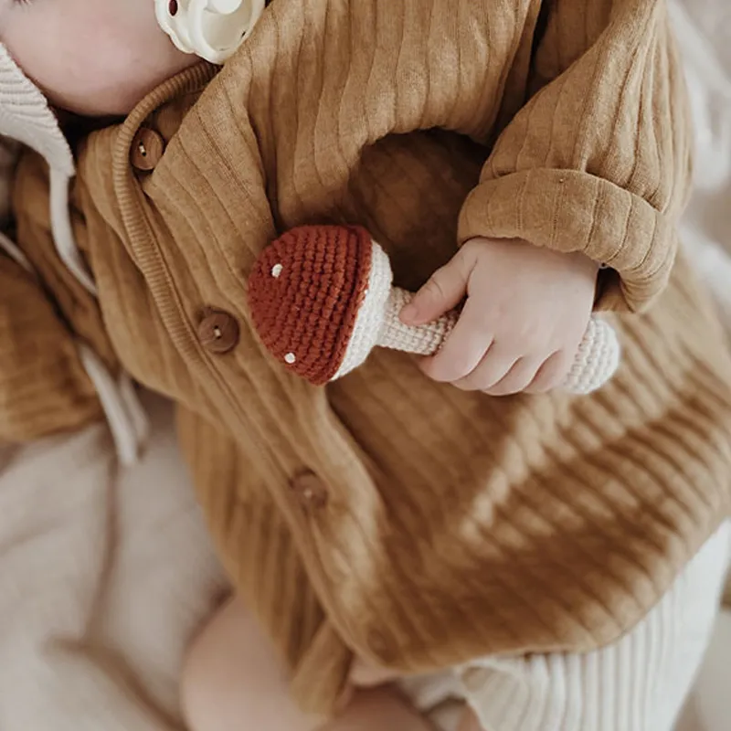 Hochet Coton BIO Champignon Caramel - 0m+-0