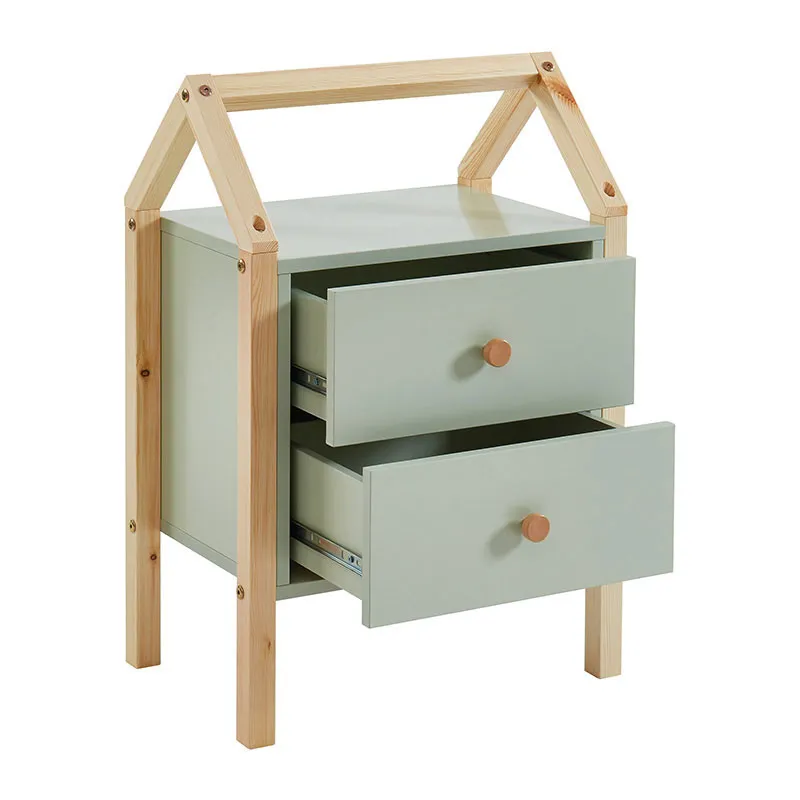 Table de chevet Tiny Bois/Vert - 46x30x67cm-2