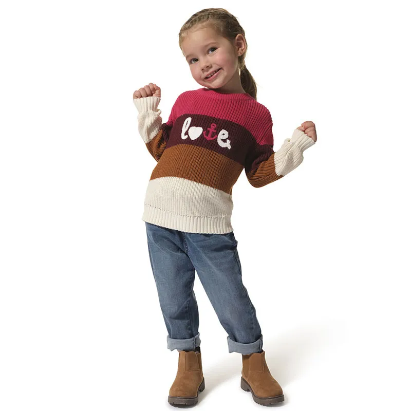 Pull col rond Fille - Goji/Grenat/Pecan/Écru-1