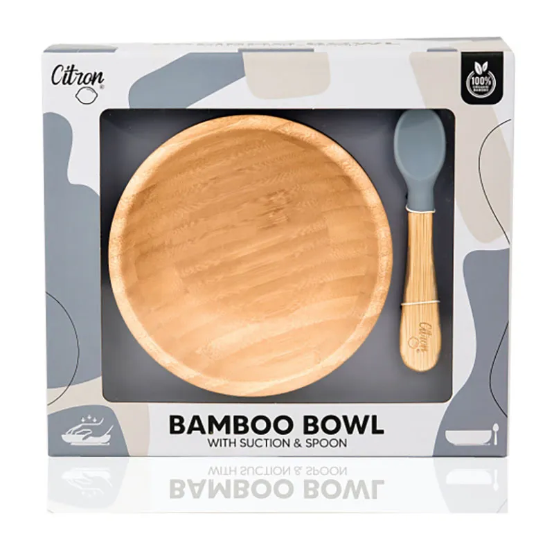 Bol et cuillère en bambou - Bleu-4